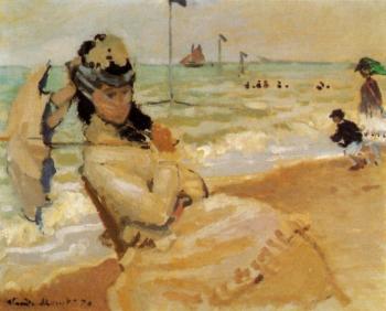 Claude Oscar Monet : Camille on the Beach at Trouville